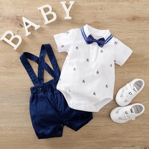 Bow Decor Bodysuit & Dungarees for Baby Boy